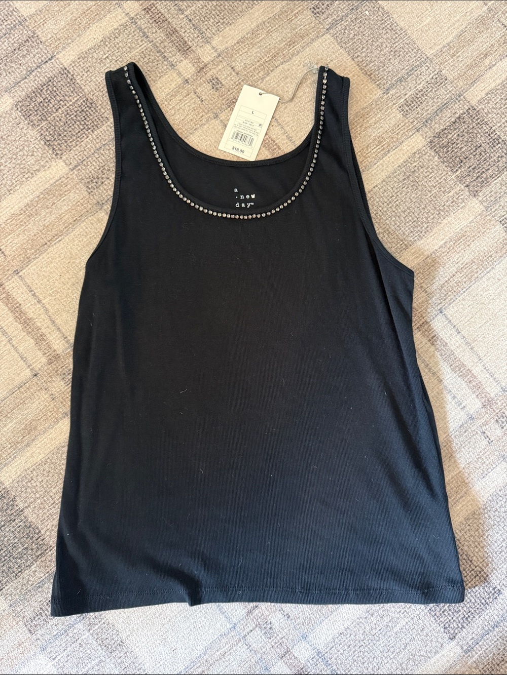 NWT a new day Black Embellished Scoop Neck Tank Top